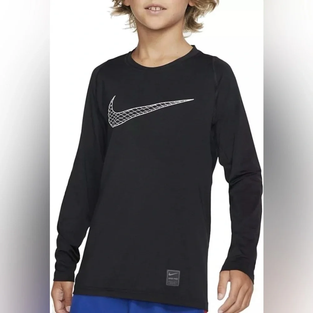 Nike Pro Dri-FIT Long Sleeve Training T-Shirt Black Teens L Sweat Wicking Mesh